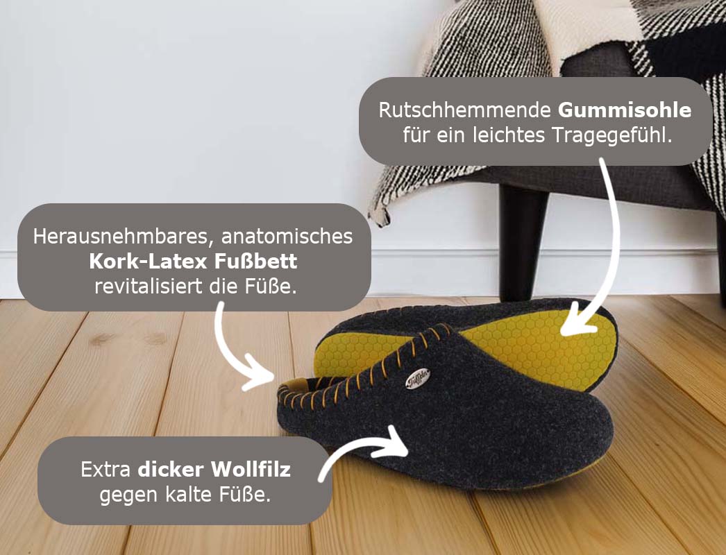 Tuffeln Filz Pantoffeln Mit Korkfu Bett Auszeit Grau