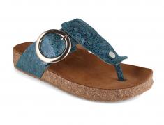 HAFLINGER Leather Sandal | Round Buckle Corinna, Blue