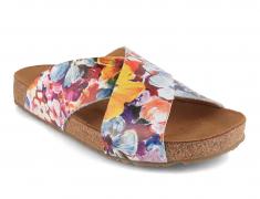 HAFLINGER Damen Pantoletten Bio Mio, blau/ wei� Flower