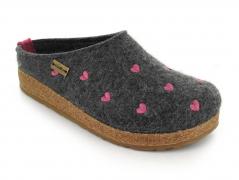 HAFLINGER Filzpantoffel Grizzly Cuoricino, anthrazit