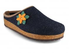 Tuffeln �Blumig� Damen Filzpantoffeln, blau