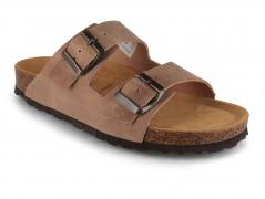 Tuffeln Damen Sandalen �F�hr�, beige mit Fu�bett