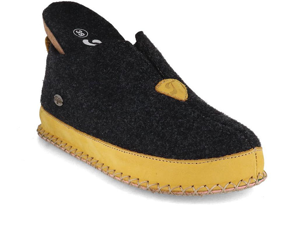 Tuffeln® retro Wool Slippers with a Cork Footbed «Urig», grey yellow