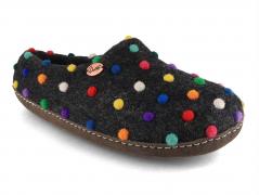 WoolFit� Filzpantoffel Footprint, graphit/ bunt gepunktet