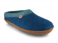 WoolFit� Sherpa Filzpantoffeln mit Fu�bett & Naturgummisohle, blau 