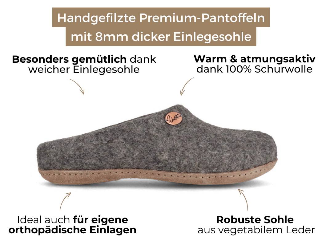 WoolFit® handgefilzte Pantoffeln Classic, hell grau WoolFit® handgefilzte Pantoffeln Classic, hell grau
